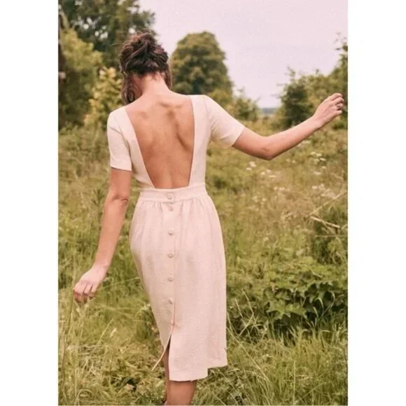 Sezane | Dresses | Sezane Blush Nude Pink Odalie Backless Short Sleeve  Button Back Midi Dress